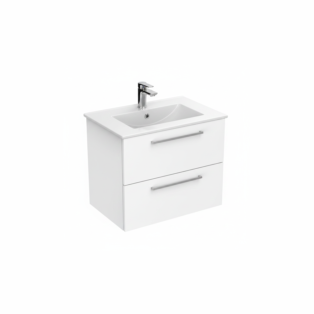 White wall hung bathroom vanity unit with two drawer storage and minimalist design | Home Centre Direct UK