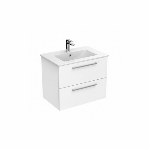 White wall hung bathroom vanity unit with two drawer storage and minimalist design | Home Centre Direct UK