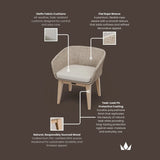 Outdoor dining chair with olefin fabric cushion, flat rope weave and acacia wood legs