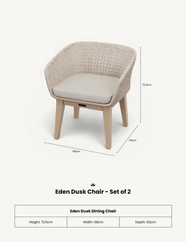 Eden Dusk dining chair with woven beige backrest, light wood legs, and seat cushion