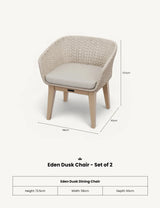 Eden Dusk dining chair with woven beige backrest, light wood legs, and seat cushion