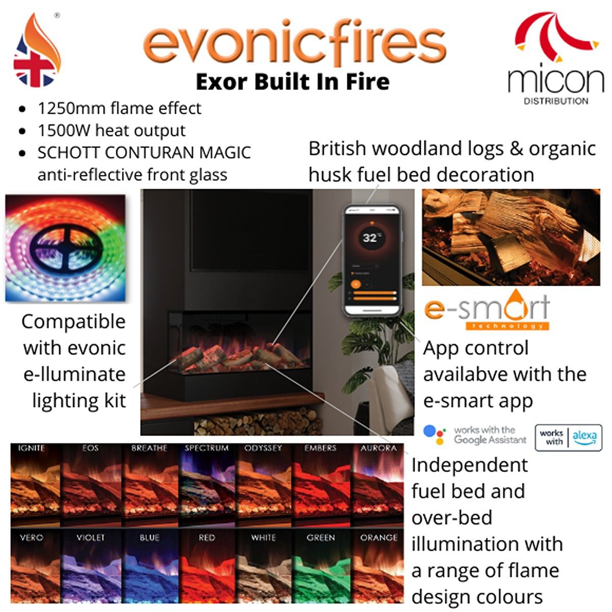 Evonic Halo 1250 Xt / Exor Xt Built In Electric Fire