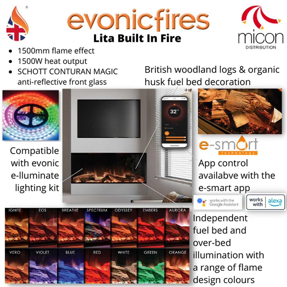 Evonic Halo 1500 Xt / Lita Xt Built In Electric Fire
