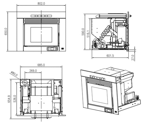 Elm 11 Insert Pellet Stove - Technical Drawing