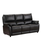 Black leather sofa with padded cushions and armrests, three seat modern living room furniture