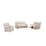 Cream leather sofa set with armchair, three-seater, and two-seater recliner