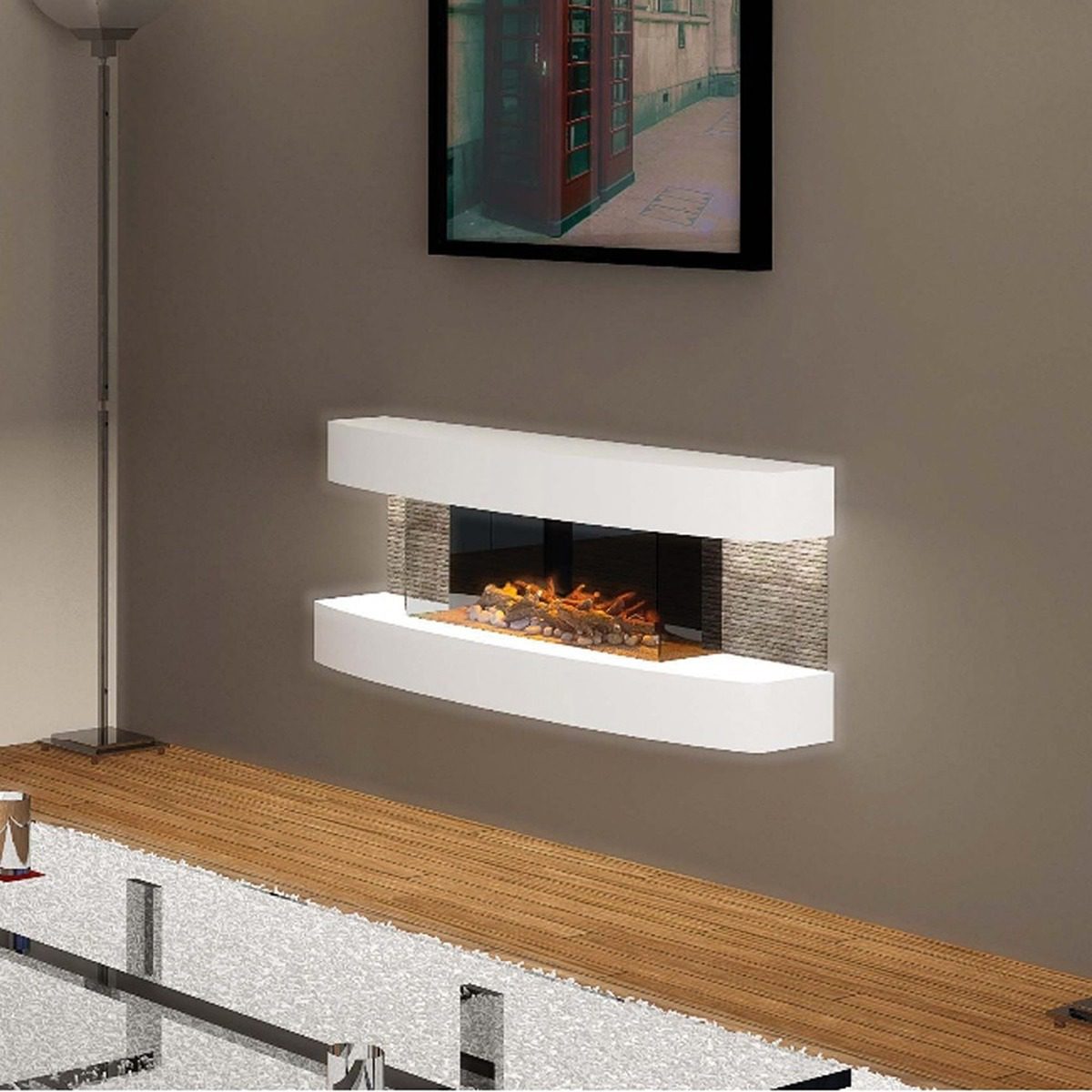 Evonic Evoflame Empire 2 White With Beige Tiles Electric Suite