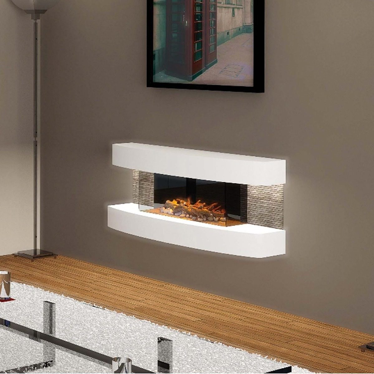Evonic Evoflame Empire 2 Beige With Grey Tiles Electric Suite