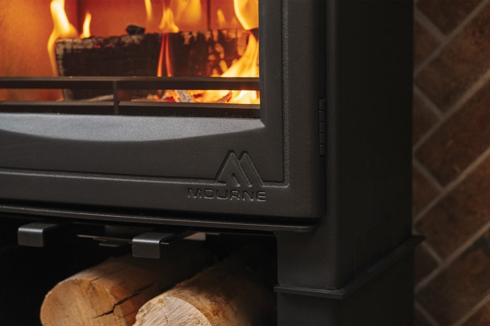 Close-up of Mourne Eco 5 Wide cast iron door and controls
