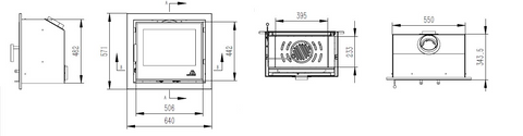 Technical drawing of a appliance with dimensions