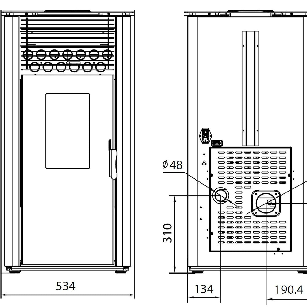 Elm 12 Pellet Stove - Technical Drawing
