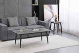 Grey coffee table and lamp table set with metal legs in modern living room