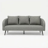 Grey fabric three seater sofa with quilted sides and three back cushions