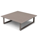 Taupe aluminium outdoor coffee table with slatted top and rectangular frame