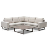 Light grey corner sofa set with metal base and matching low coffee table