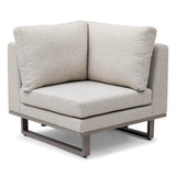 Light grey fabric corner sofa chair with metal legs and deep cushions