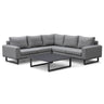 Grey corner sofa set with metal frame and matching low rectangular coffee table