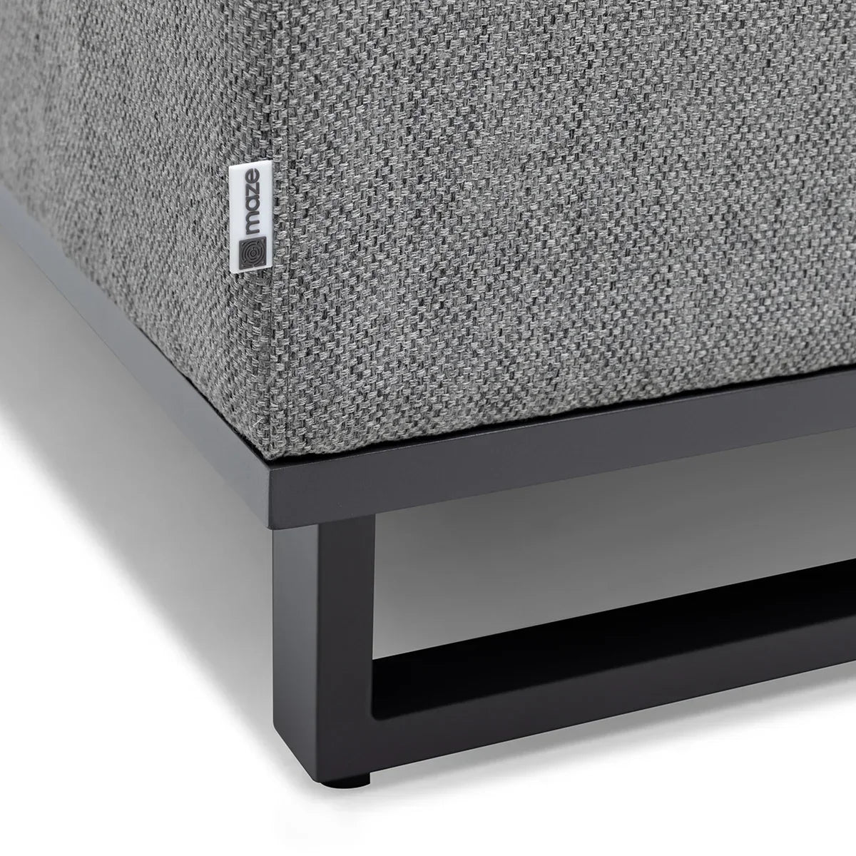 Grey fabric sofa base with black metal legs and textured upholstery detail