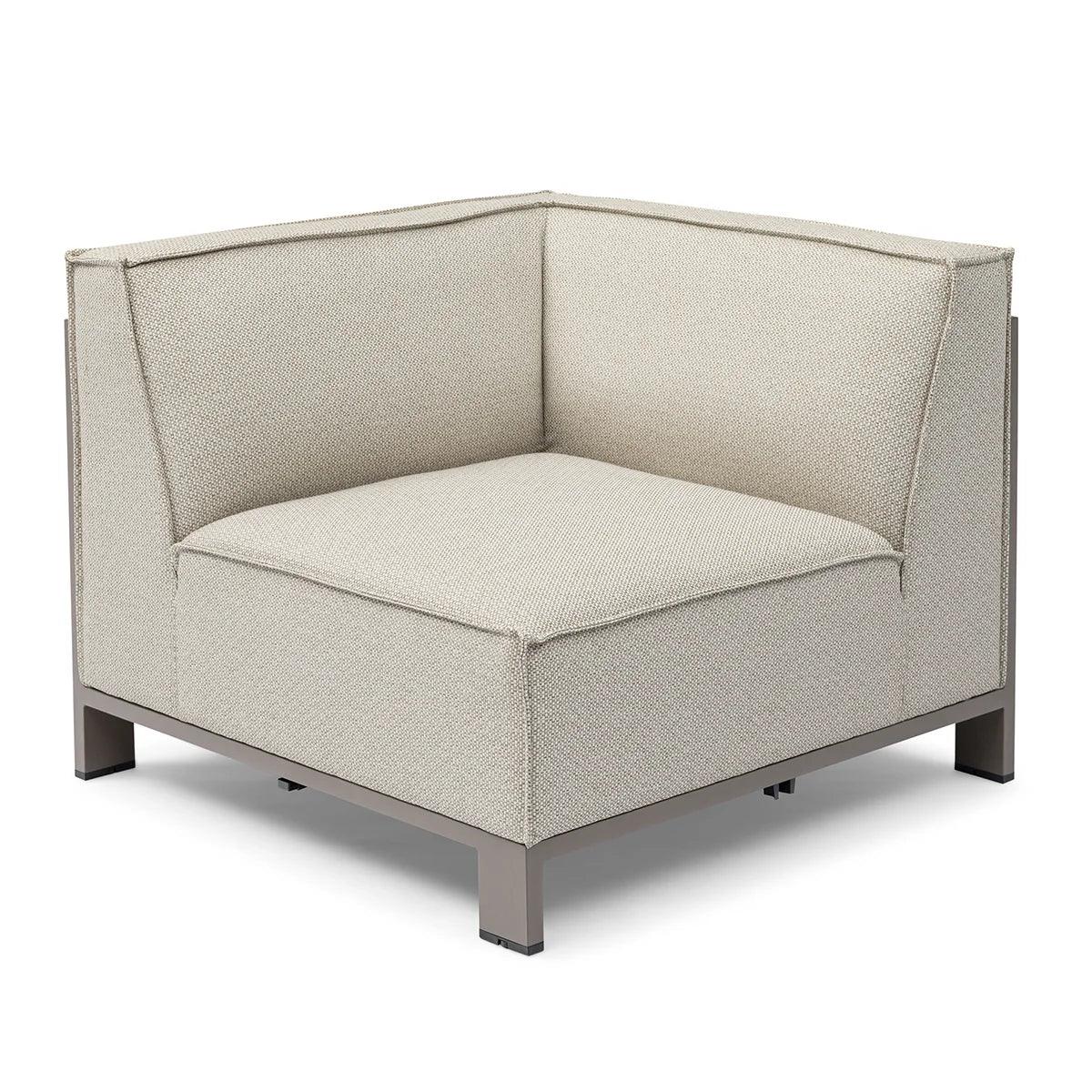 Beige corner sofa chair with textured upholstery and metal legs, suitable for modern living spaces