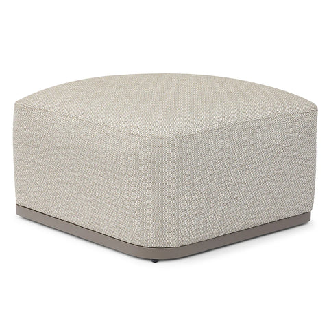 Beige textured ottoman with rounded square shape and low base, shown at slight angle