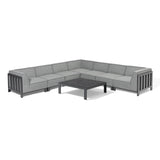 Grey corner garden sofa set with metal frame and square coffee table