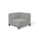 Grey fabric corner sofa section with metal legs on white background