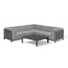 Grey outdoor corner sofa set with aluminium frame and low square coffee table