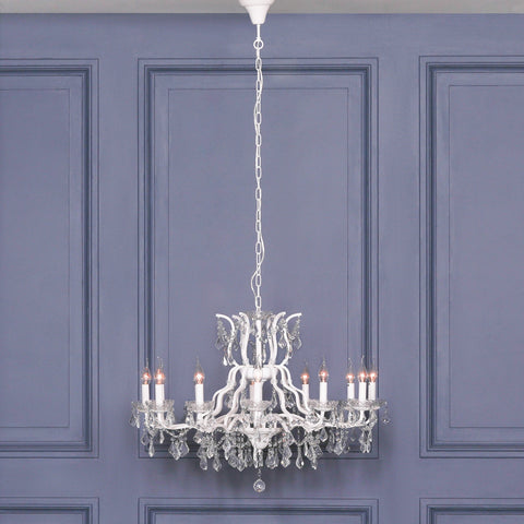 White 12 Branch Shallow Cut Glass Chandelier