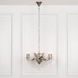 Antique Silver 6 Branch Shallow Cut Glass Chandelier
