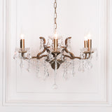 Antique Gold 6 Branch Shallow Cut Glass Chandelier