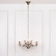 Antique Gold 6 Branch Shallow Cut Glass Chandelier