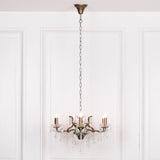 Antique Gold 6 Branch Shallow Cut Glass Chandelier