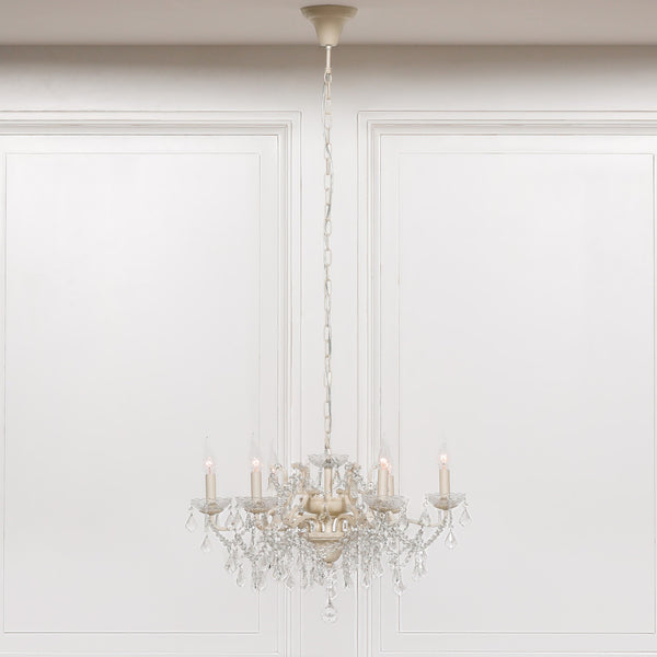 Cream 6 Branch Shallow Cut Glass Chandelier