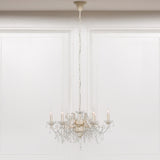 Cream 6 Branch Shallow Cut Glass Chandelier