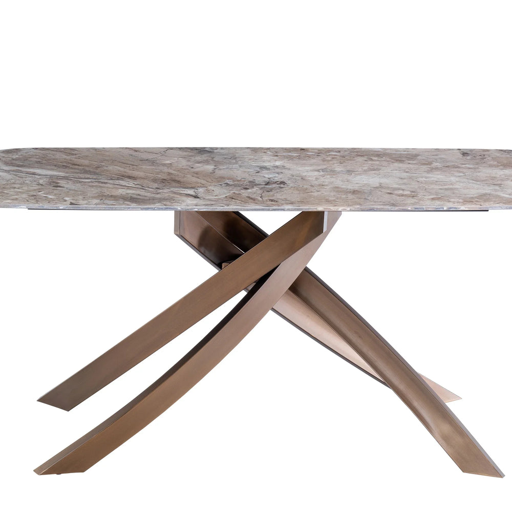 Elegant 1.8m Brown Marble Dining Table with Brushed Brass Legs