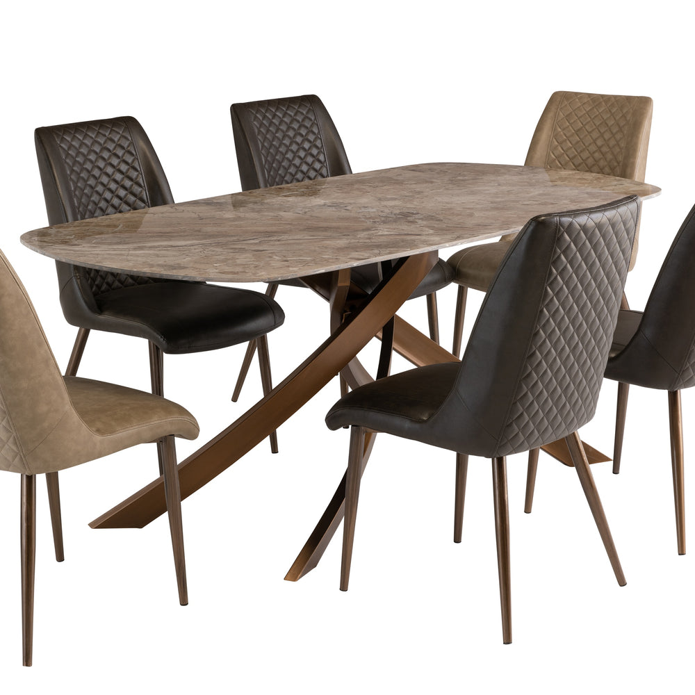 Stylish Dark Brown PU Dining Chair with Brushed Brass Legs