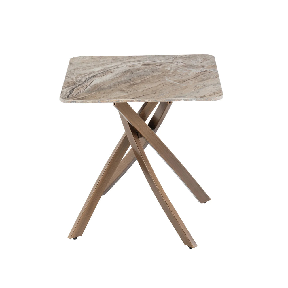Elegant Brown Marble End Table with Brass Legs - Stylish Modern Accent