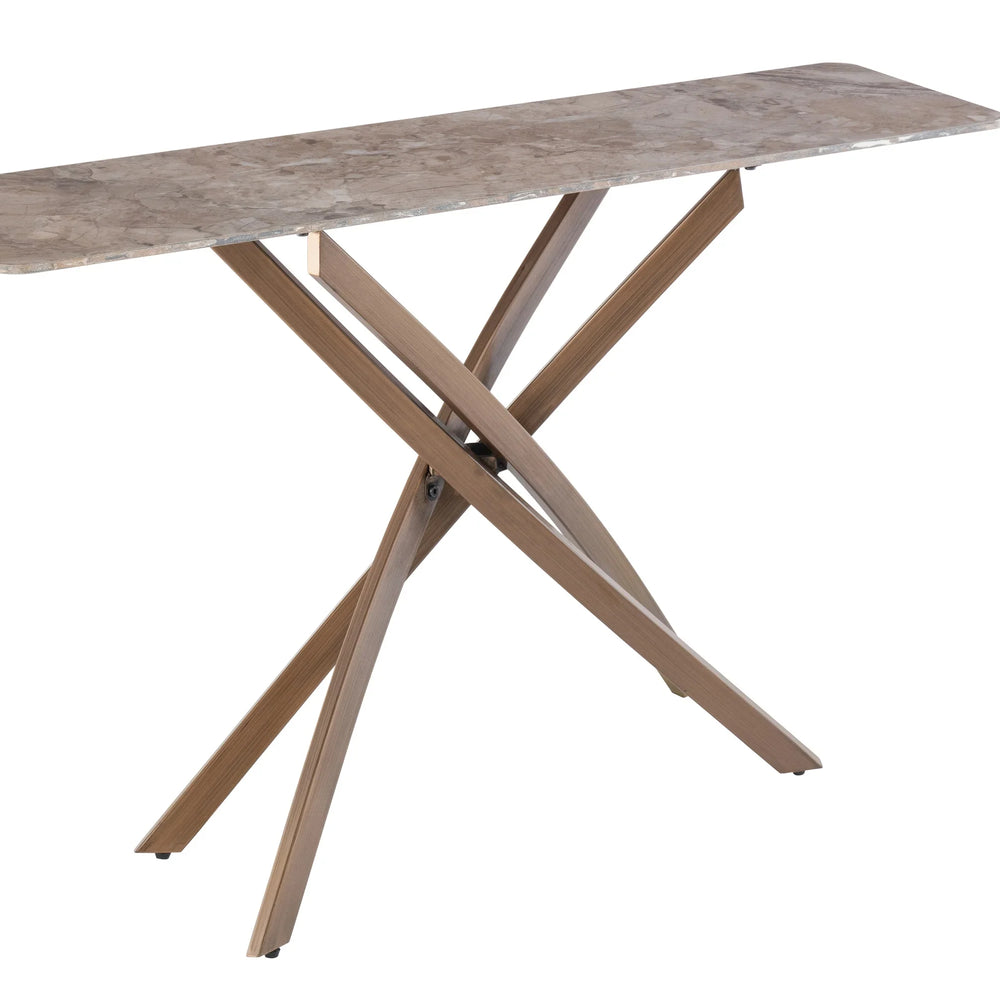 Elegant Brown Marble Console Table with Stylish Brass Legs