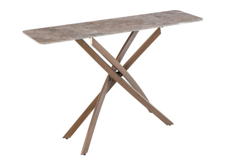 Elegant Brown Marble Console Table with Stylish Brass Legs