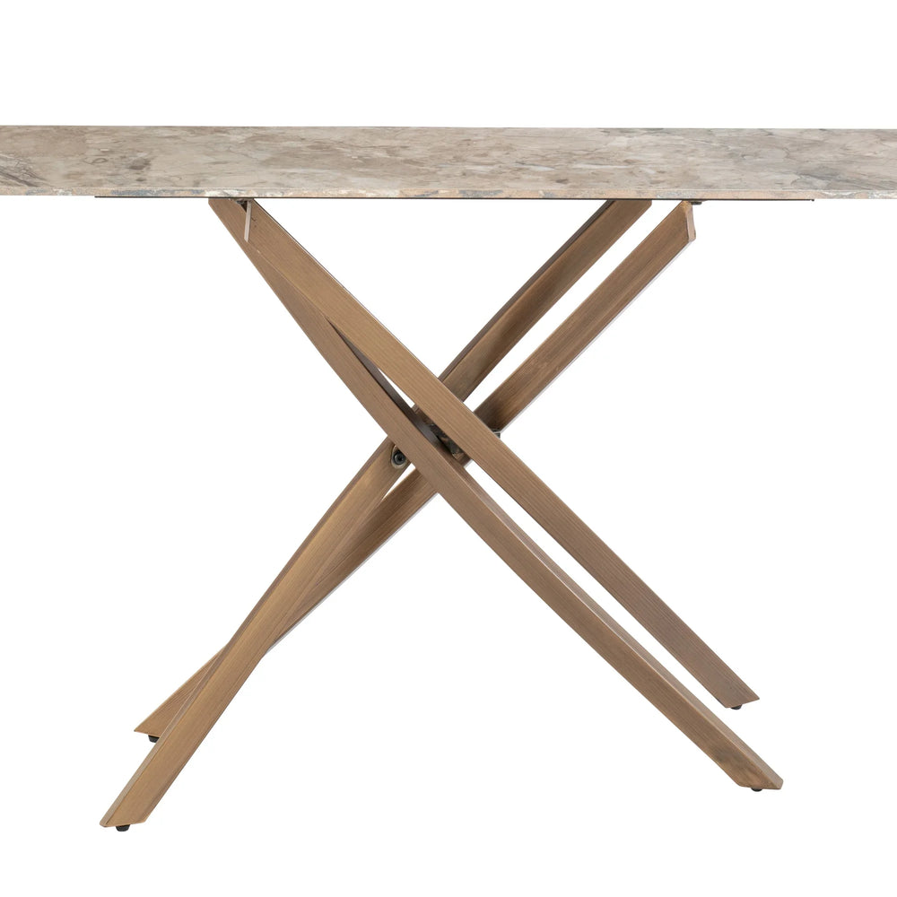 Elegant Brown Marble Console Table with Stylish Brass Legs