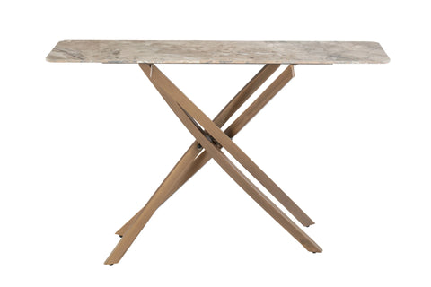 Elegant Brown Marble Console Table with Stylish Brass Legs