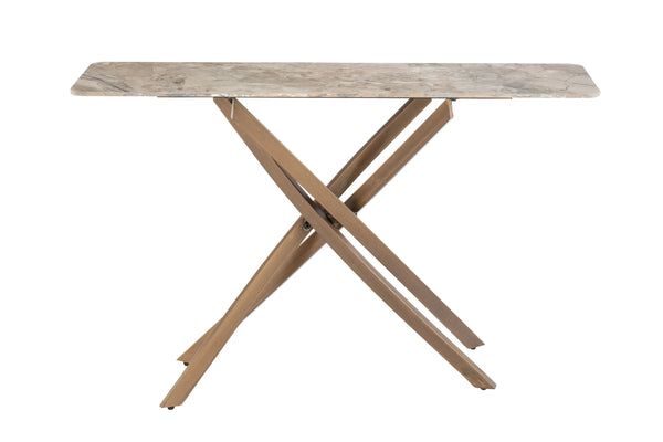 Elegant Brown Marble Console Table with Stylish Brass Legs