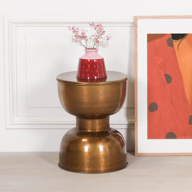 Antique Brass Style Hour Glass Style Side Table