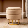 Beige Boucle Round Storage Stool With Gold Legs - Kd