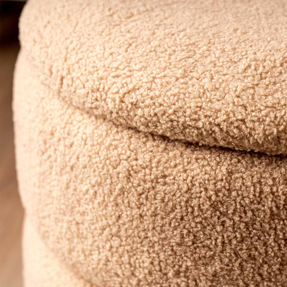 Beige Boucle Round Storage Stool With Gold Legs - Kd