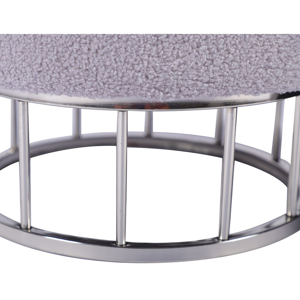Grey Boucle Round Storage Stool With Chrome Legs