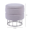 Grey Boucle Round Storage Stool With Chrome Legs