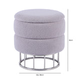 Grey Boucle Round Storage Stool With Chrome Legs