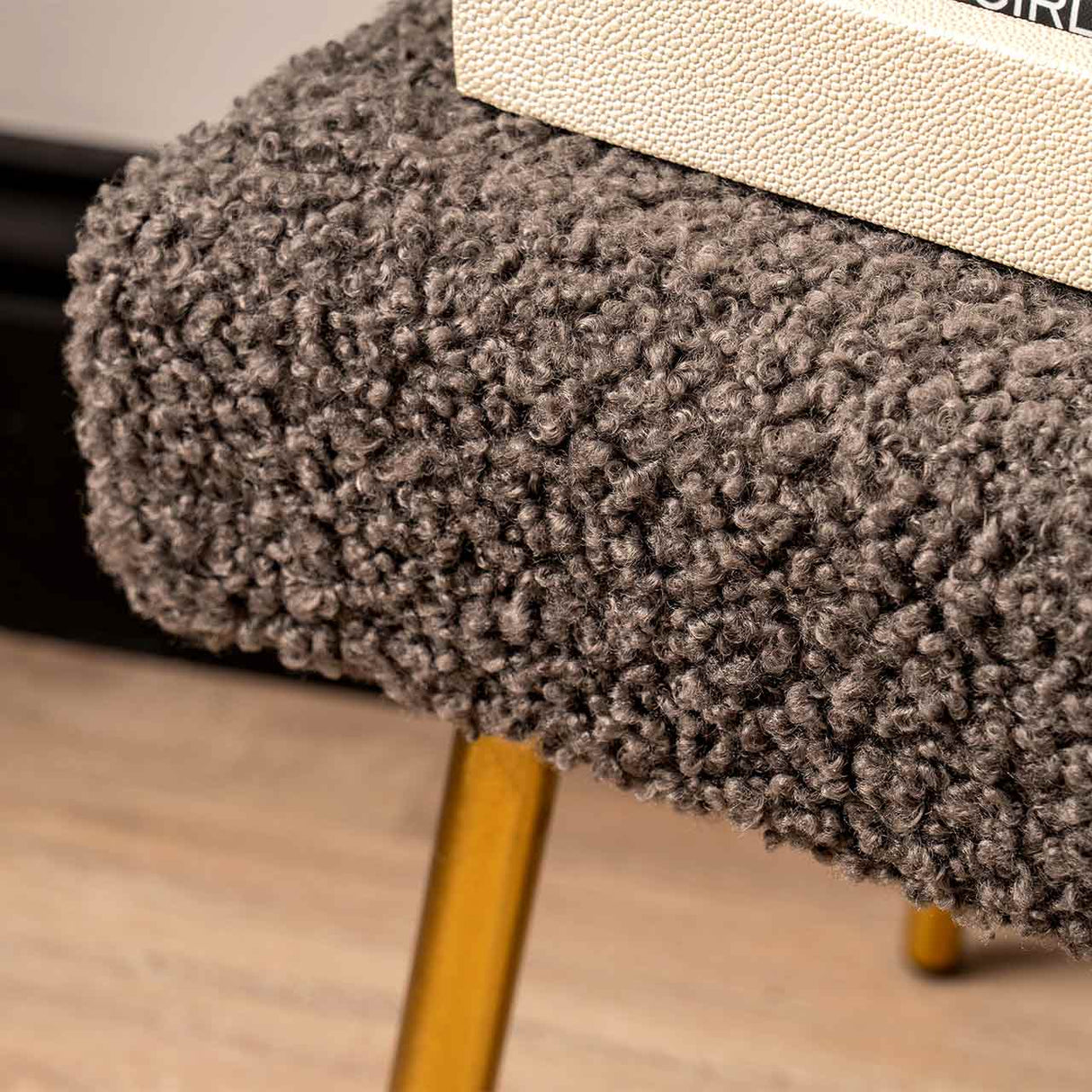 Charcoal Grey Boucle Bench With Gold Legs - Kd