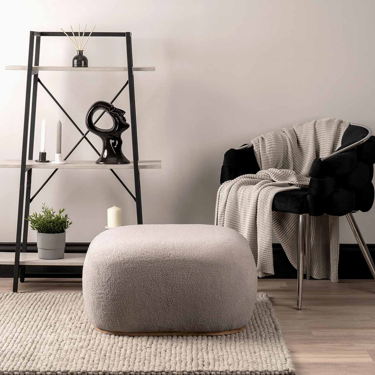 Grey Boucle Ottoman